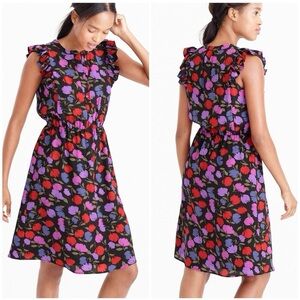 J Crew Painted Pansy Floral Dress Silk Ruffle Cap Sleeve Elastic Waist Sz 4